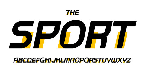 Dynamic italic creative alphabet, bold dynamic abstract sans serif font with yellow offset, fast sport typeface for active logo, racing headline, fitness title, athletic branding. Vector typeset