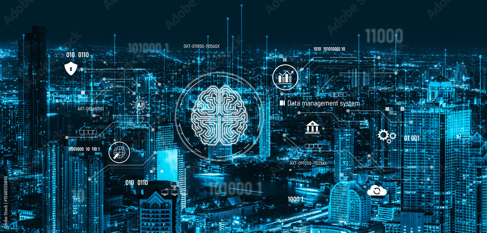 Poster ai data management system for digital analysis, with ai, data, and system repeating for better seo t
