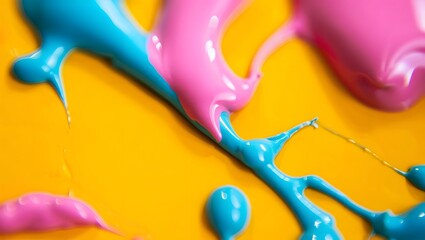 Abstract art background with blue pink and yellow paint splashes colorful design