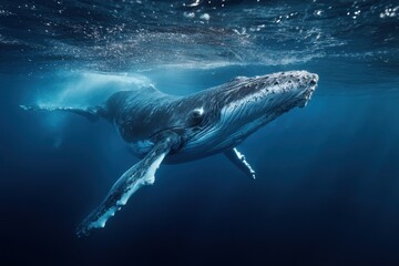 Fototapeta premium Humpback Whale Migration: A Majestic Journey of Calves and Groups Through the Deep Blue Waters
