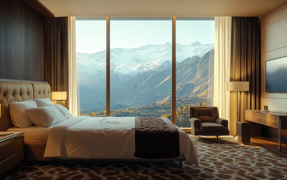 Modern interior design in a luxury apartment living room with a large window and stylish furniture