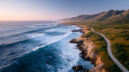 Fototapeta premium Ocean view with a road running along the shore