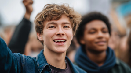 Obraz premium Young Activists Gather for Passionate Outdoor Discussion