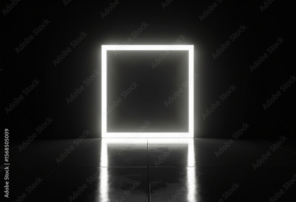 Poster Illuminated Square Frame in Dark Space
