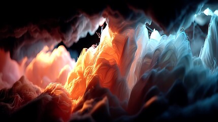 the image showcases an abstract scene with glowing, translucent structures against a dark background