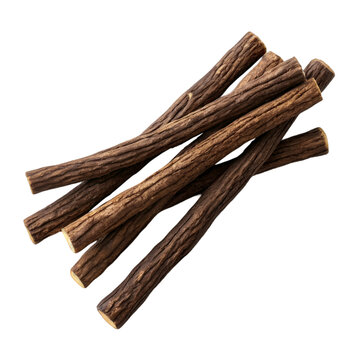 Liquorice roots isolated on transparent background with dry herbal form and textured natural detail

