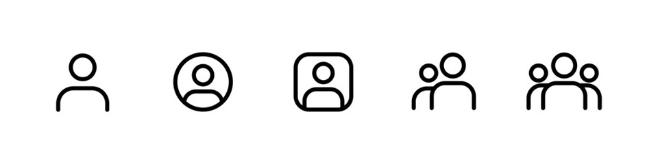 Minimalist Linear User and Group Interface Icons: Profile, Community, and Account Pictograms for Web App Design