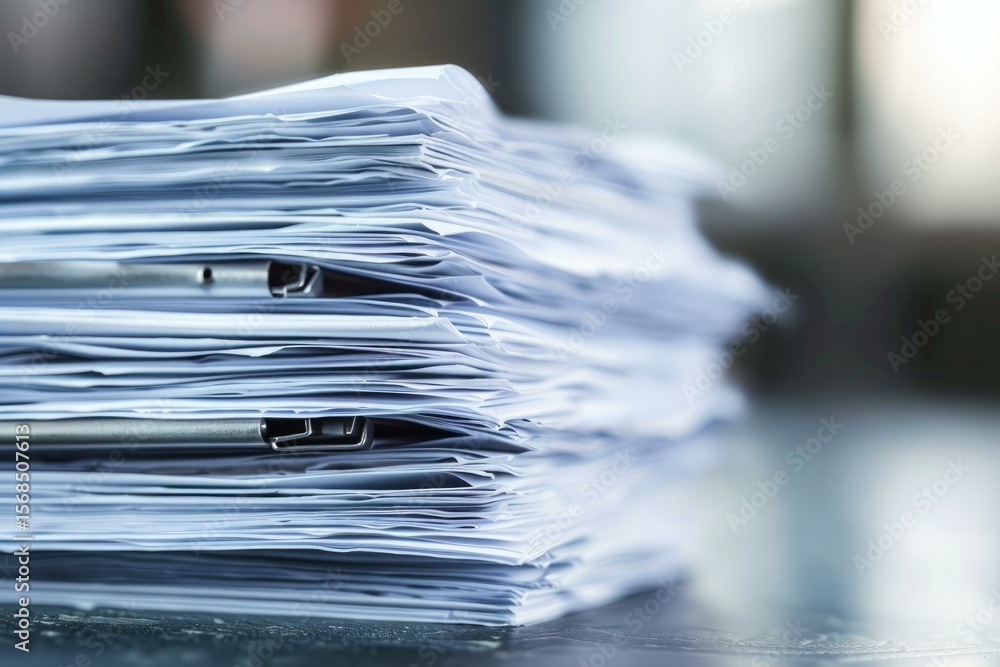 Aufkleber stack of papers creating a large pile of paperwork suggesting an overwhelming amount of administrati