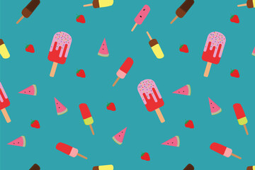 Watermelon slices Colorful  ice cream sticks Seamless Pattern sticks