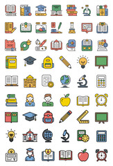 Colorful Education Icons Back to School, Learning, Knowledge, and Success. illustration vector