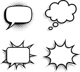 Comic speech bubble vector set in black and white with pop art style for text and expression use
