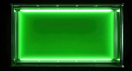 Isolated Green Display Laptop on Futuristic Metal Stage with Blank LED Border for High-Tech Advertising