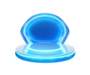 Futuristic blue neon podium stage with glowing accents isolated on transparent background