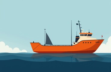 Fototapeta premium A cargo ship sailing on calm ocean waters under a clear sky