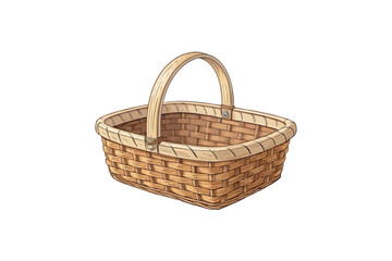 Woven wicker basket with arched handle isolated o vector on white background.01