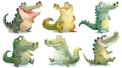 Crocodile. Cartoon cute crocodiles, wild humorous alligator character for babies. Art animal africa jungle, nowaday funny nursery graphics vector set, no logos, no brands