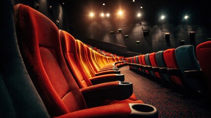 Empty movie theater seats awaiting audience cinema hall photography indoor captivating atmosphere