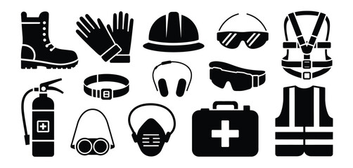 Safety Equipment Icons for Construction and Industrial Use