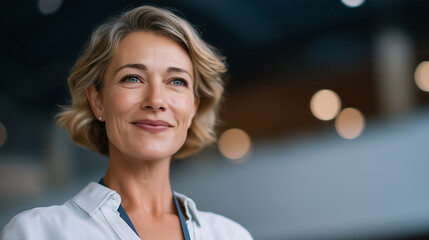 Woman leading a business presentation at a modern conference