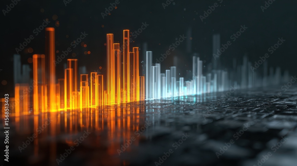 Aufkleber glowing bar graph & data reflections on shiny surface