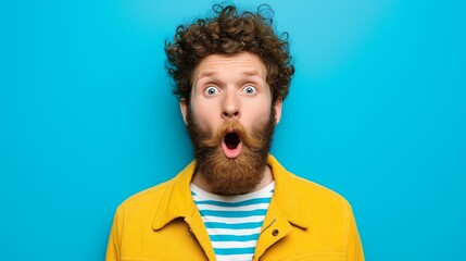 Young bearded man making a face with room for text