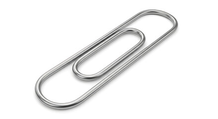 A close up shot of a metal paperclip isolated on a white background with a smooth shadow effect casted on it