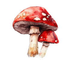 . Red mushroom watercolor illustration isolated on white subject
