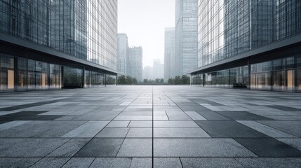 Fototapeta premium Empty square floor and modern commercial building in Shanghai, no logos, no brands