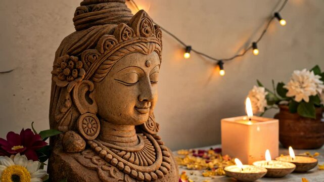 Divine Sculpture with Diya Lights for Teej Festival