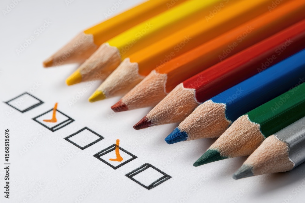 Poster detailed checklist with pencil on clean white canvas: seamless design for testing and selection