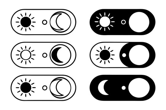 Day and night mode toggle switches isolated on white background