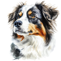 . Australian shepherd watercolor isolate illustration PNG subject