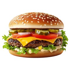 A classic hamburger isolated on a white background