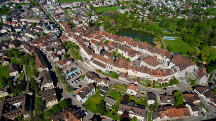  An aerial view of the old town of the city Wil
 in Switzerland on a sunny day in summer
