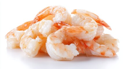 Bountiful Collection of Boiled and Peeled Shrimps on a Fresh White Background
