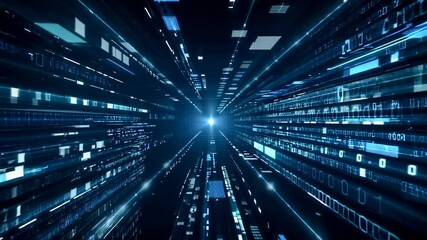 Abstract digital tunnel with binary code and light streak, futuristic technology background - Powered by Adobe