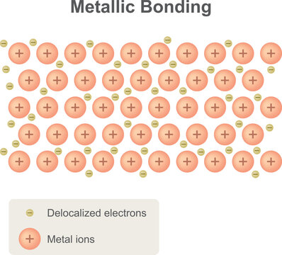 Metallic bonding diagram. Metal chemical bond type vector illustration.