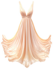 Elegant sleeveless chiffon maxi dress in A-line silhouette with a chic 1960s-inspired design, featuring soft pastel pink and beige tones. isolated on a transparent background.