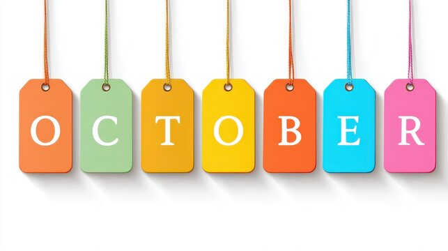 October Bargain: Festive Tags Showcasing Autumn Sales on Colorful Labels Against a White Backdrop