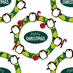 Christmas animals seamless penguin pattern for wrapping paper and fabrics