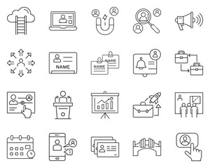 Black icons for professional networking and business actions
