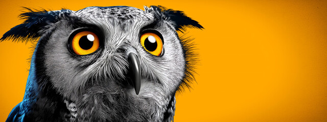 Naklejka premium Surprised owl on yellow background
