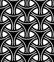 Abstract geometric seamless pattern with intersecting shapes - hand drawn black and white vector illustration.