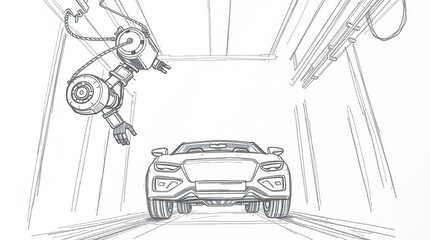 Automated robot arm over car sketch