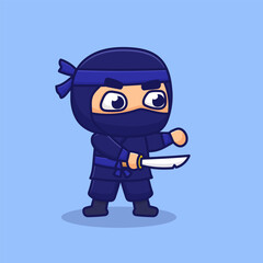 illustration of cute cartoon ninja with sword