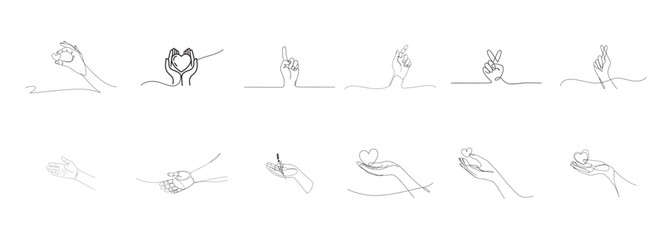 Obraz premium Various hands making gestures and holding hearts love peace