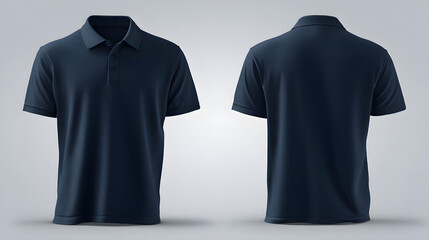 Versatile and stylish dark blue polo shirt mockup with blank front and back templates perfect for showcasing custom designs and branding on a sleek apparel canvas.