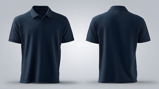 Versatile and stylish dark blue polo shirt mockup with blank front and back templates perfect for showcasing custom designs and branding on a sleek apparel canvas.