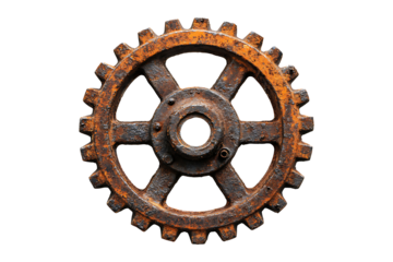 Rusty old cog wheel isolated on a transparent background