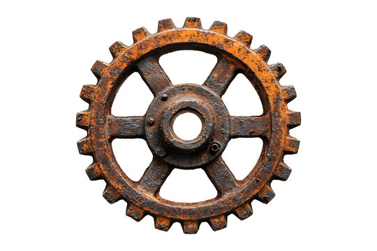 Rusty old cog wheel isolated on a transparent background